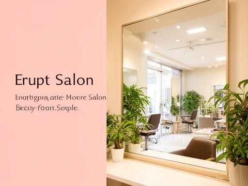 巣鴨の美容室Erupt Salonの明るくスタイリッシュな店内、大きな鏡と観葉植物が並ぶモダンな空間